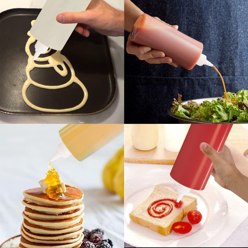 6pcs Plastic Squeeze Condiment Bottle 32oz with Twist Cap for Mustard Dressing Ketchup BBQ Sauce Mayonnaise Syrup, Condiment Containers Clear No Leak Tip Cap Plastic Squirt Bottle Storage