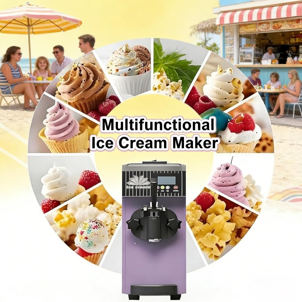Maszyna do lodów Soft Serve, 450 W z wydajnością 4-5 kg/h, funkcja automatycznego czyszczenia, panel LCD, pojedynczy ekspres do smaku do domu i restauracji