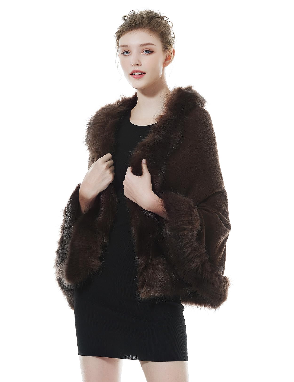 BEAUTELICATE Faux Fur Shawl Wrap Stole Shrug Bridal Winter Wedding with Hook