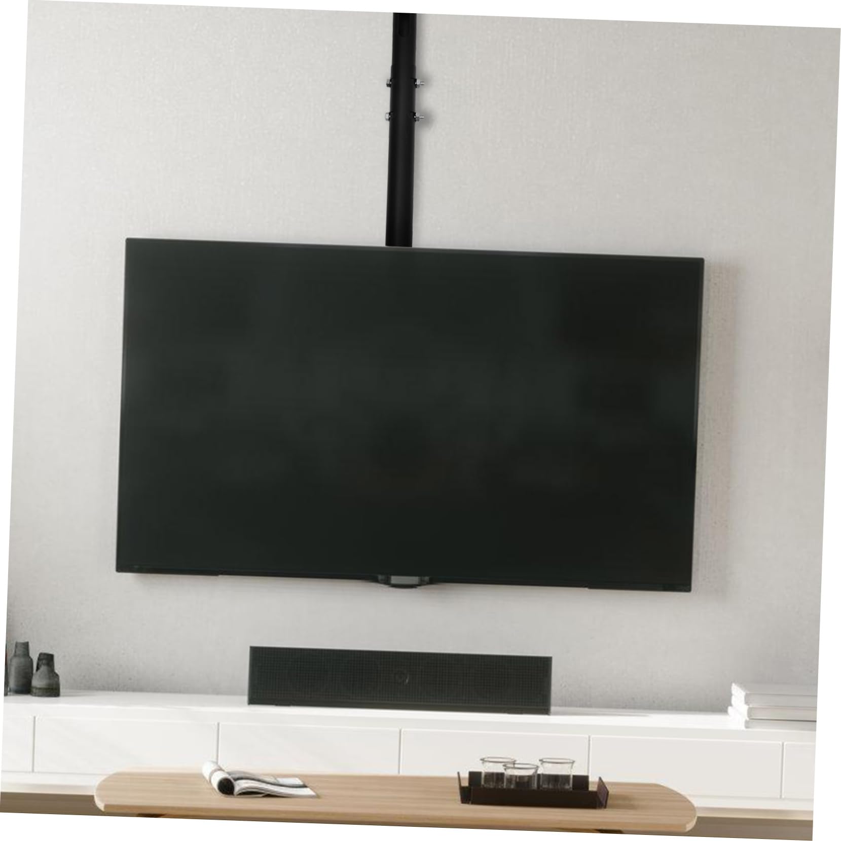Supporto Tv a Soffitto e Parete per Monitor 14-42 Pollici | Acciaio Laminato a Freddo Nero, Rotazione 360°, Regolazione Altezza e Angolo, Uso in Balcone o Sala da Pranzo