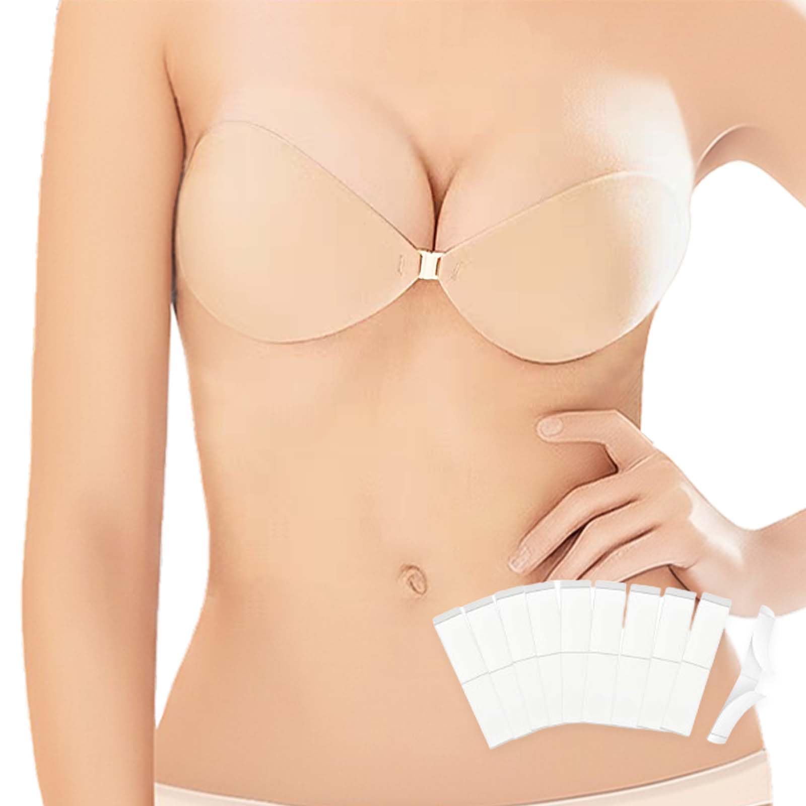 Orgot Women's Beige Sticky Bra, Stick On Bra Push Up For Strapless Reusable Invisible Backless Bra, Self Adhesive Cover For Backless Dress