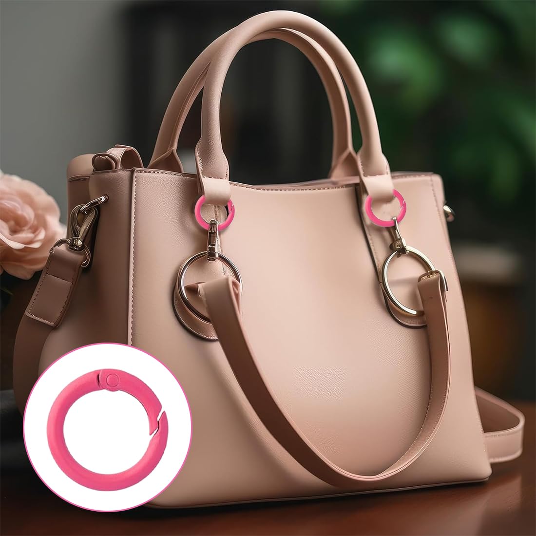 JEYORZY 18 Moschettoni per Borse, Anelli per Borse, moschettone Rotondo, Anelli per Portachiavi, Scatto Molla Rotonda, Moschettoni Rotondi, Anelli a Molla, gancio Fibbia Portachiavi, Rosso rosa chiaro
