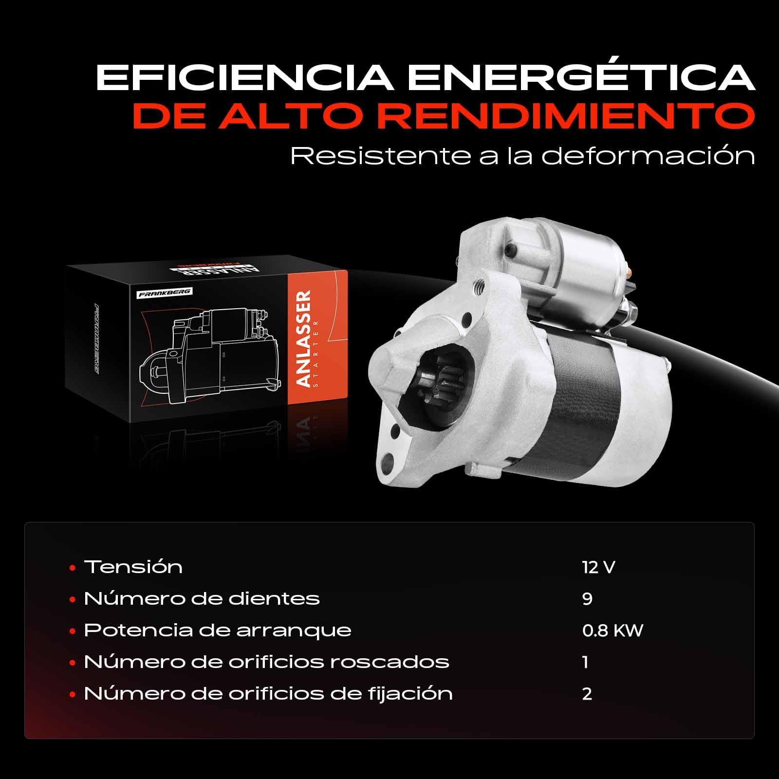 Frankberg Motor de arranque para automóvil Gasolina 0,8 KW/12 V/9 dientes