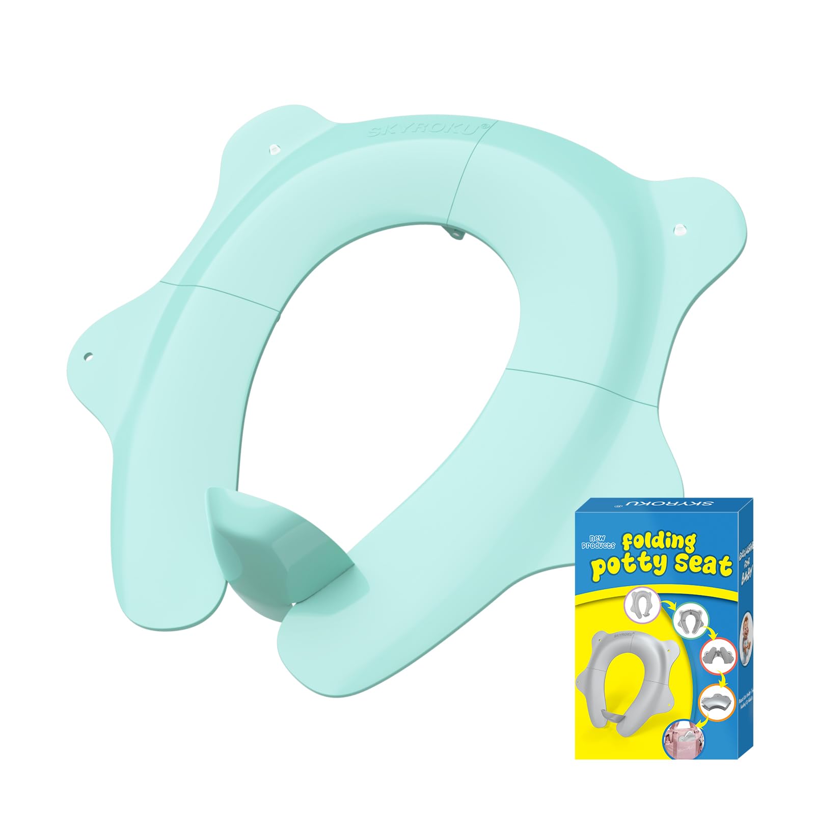 Foldable & Portable Potty Seat Cover, SKYROKU Travel-friendly Potty Seat for Boys & Girls, Non-Slip with Splash Guard & 2 Suction Cups, Carry Bag Included (Blue)