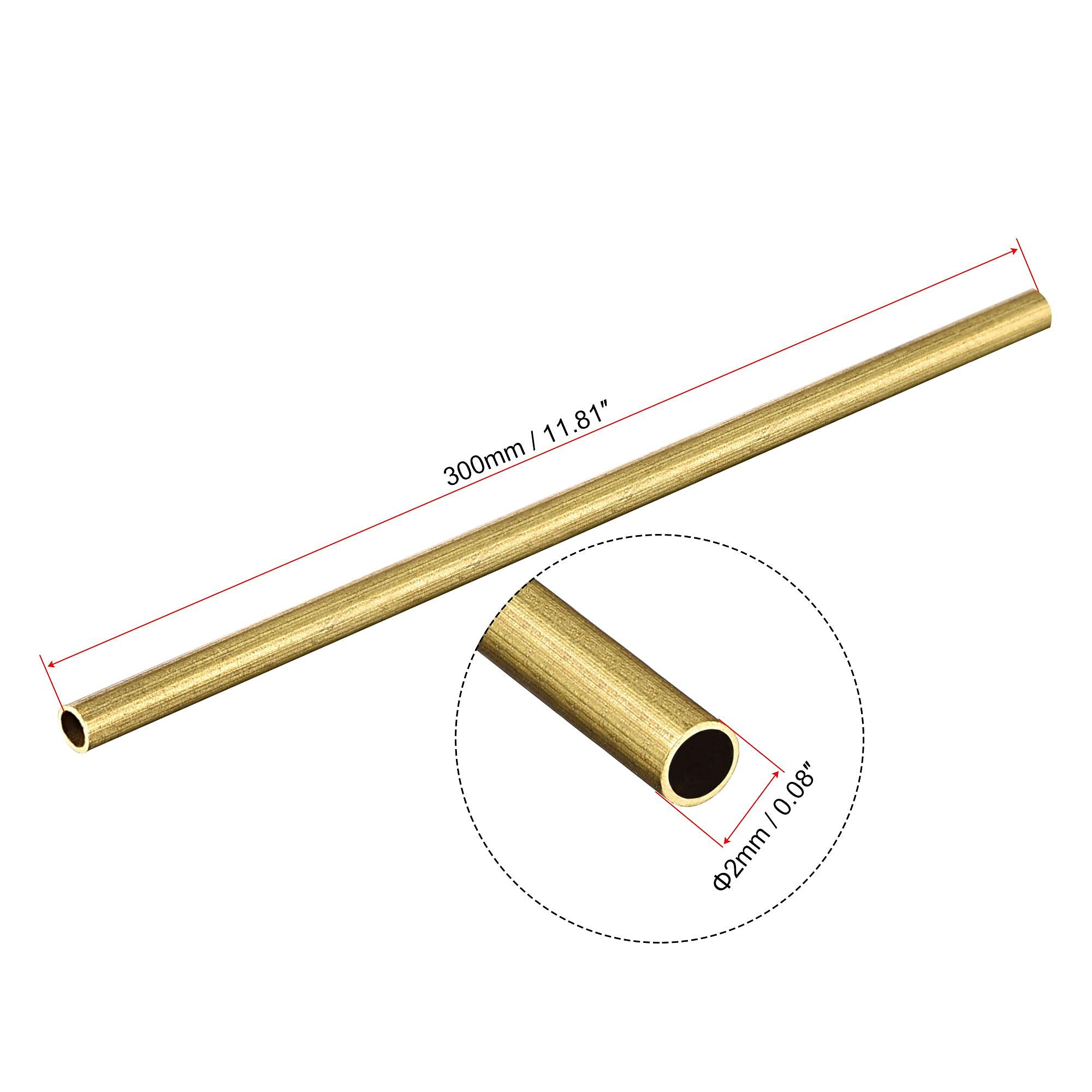 uxcell Brass Round Tube 2mm OD 0.2mm Wall Thickness 300mm Length Pipe Tubing 4 Pcs