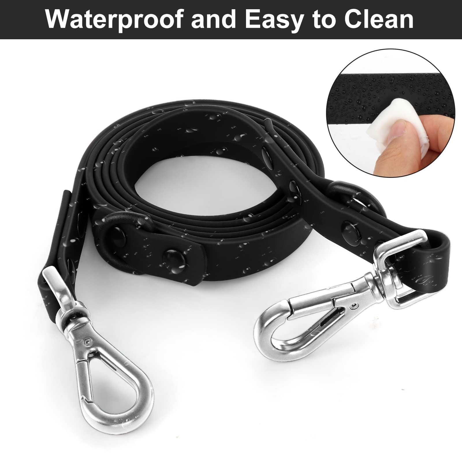 Wisedog Waterproof Dog Leash – 5ft/6ft Adjustable with 2 Metal Swivel Hooks, Easy to Clean Dog Leashes for Small, Medium, Large Breed Dogs (Black M) - image 2