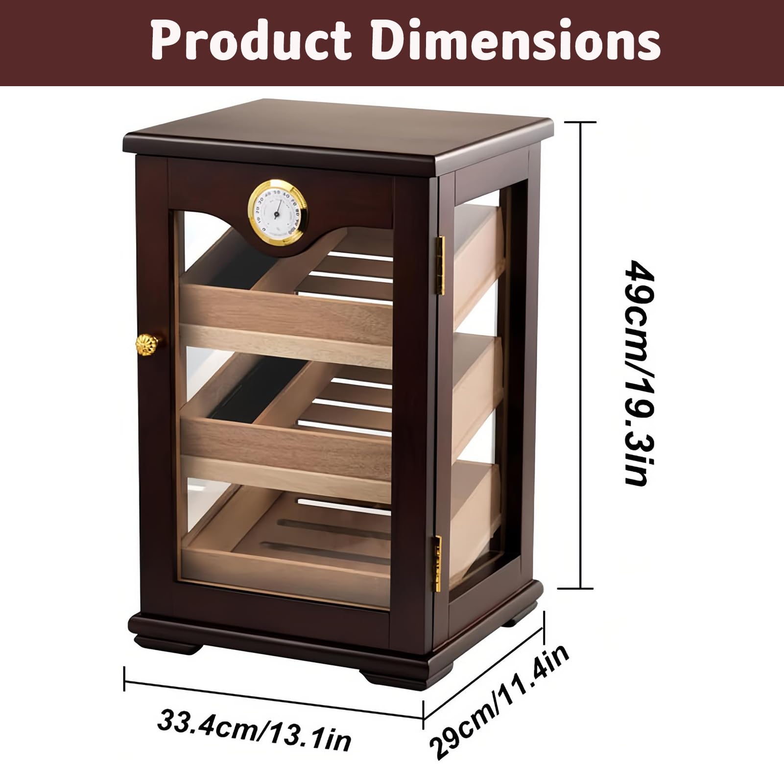 Gabinete de humidor de Madera de Cedro Hecho a Mano con Puerta de Vidrio y 3 cajones Grandes, Ideal para el Almacenamiento y Regalo de cigarros