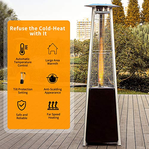 Patio Heater Outdoor Propane Heater 48000 BTU,Quartz Glass Tower Heaters,Heating Stove with Wheels for Moving,Overturn Protection