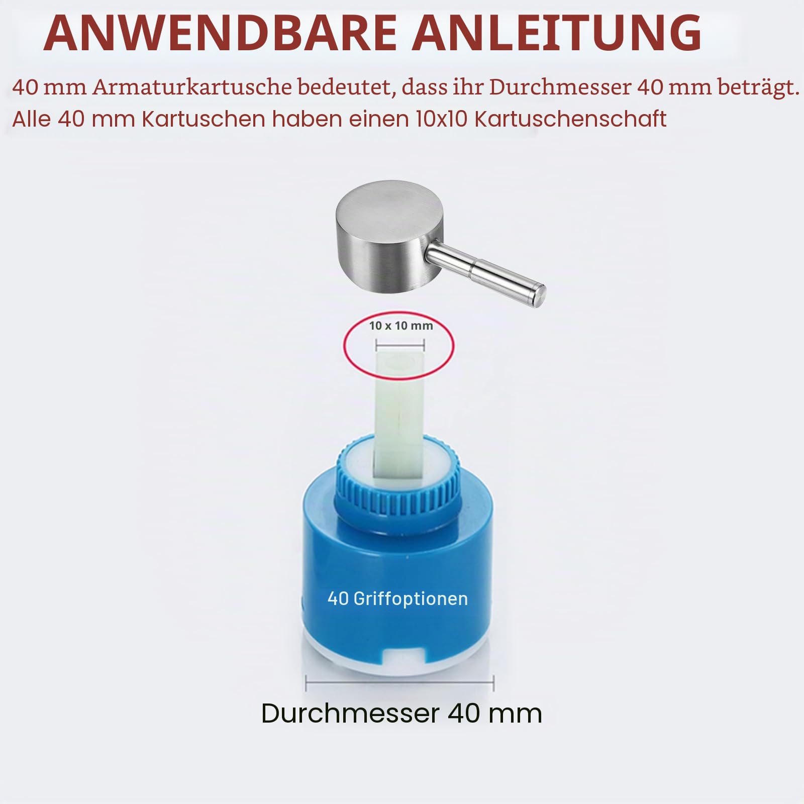 sourcing map Wasserhahnhebelgriff, 40 mm Patrone Zinklegierung Einhebelgriff Wasserhahn Ersatz