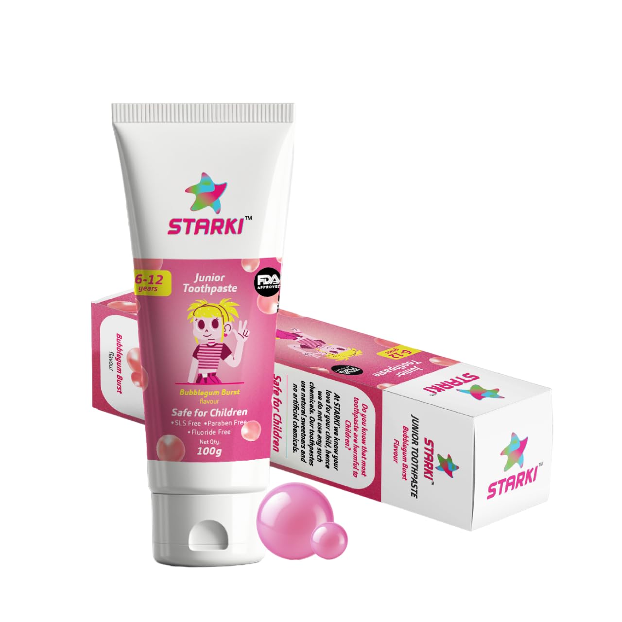 STARKI kids toothpaste, 100gm, Fluoride free, Bubblegum Burst flavour, toothpaste for 6 to 9 years, SLS Free, FDA Certified, prevents cavities, safe for children toothpaste (Pack of 2) (B0D14DWWJS) Amazon Price History, Amazon Price Tracker
