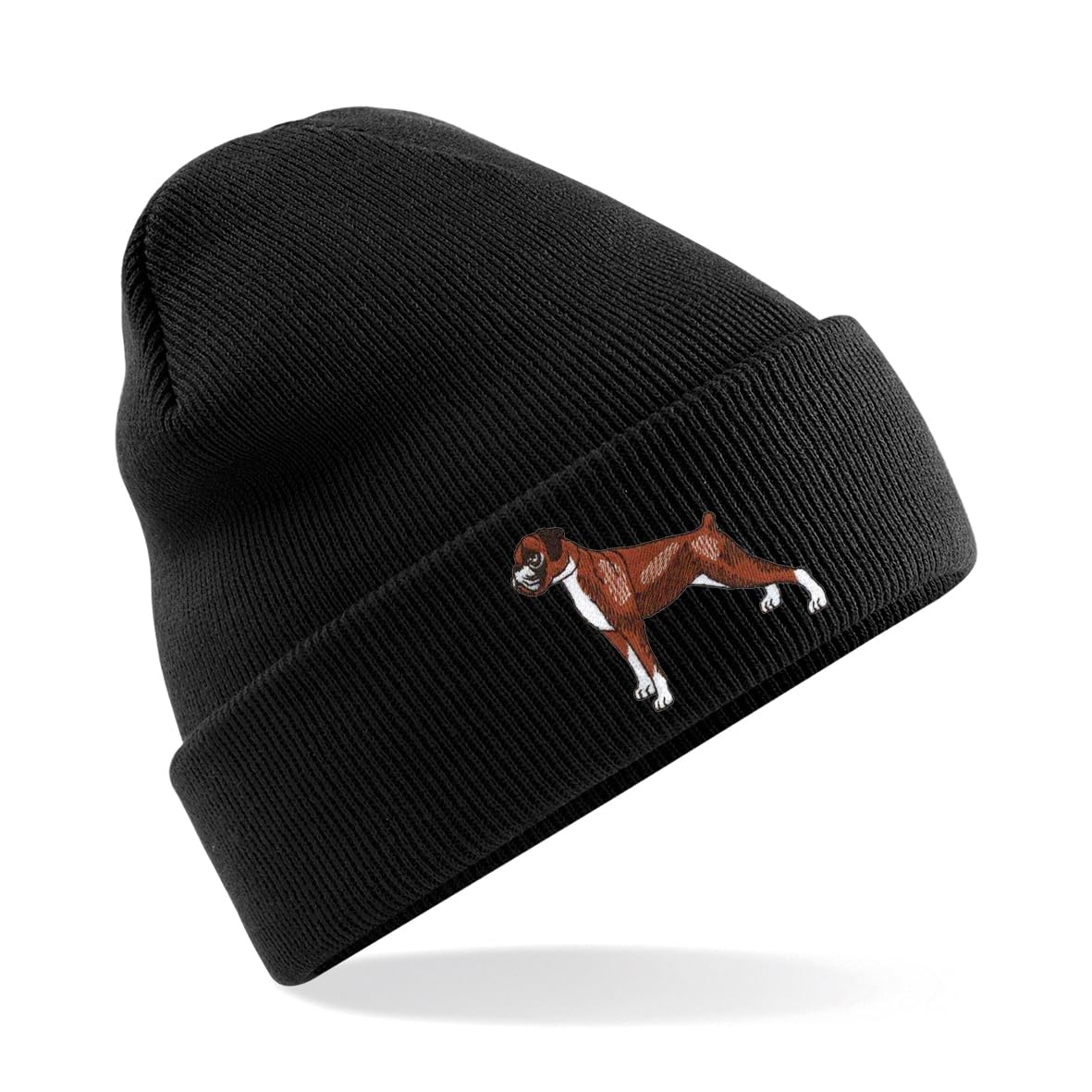 Psave Men's Black Boxer Dog Premium Embroidered Beanie Hat, Bob Hat Embroidery Dog Lover Beanies (Acrylic, )