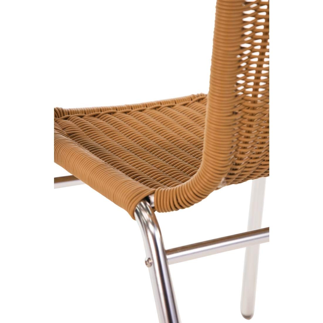 Bolero Lot de 4 Chaises en Aluminium et Rotin Naturel, Argent et Marron, Structure en Aluminium, Assise en Rotin PE, Empilables, Hauteur d'Assise 450 mm, Chaises en Rotin pour Terrasse, U422