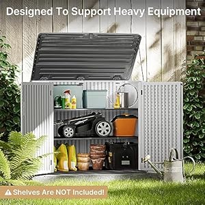 Gizoon 50 Cu Ft Large Horizontal Storage Shed Outdoor Resin Cabinet Weather Resistant Without Shelf HDEP Plastic Tool Sheds with Reinforced Floor Lockable Doors for Gardening Grass Cutter White