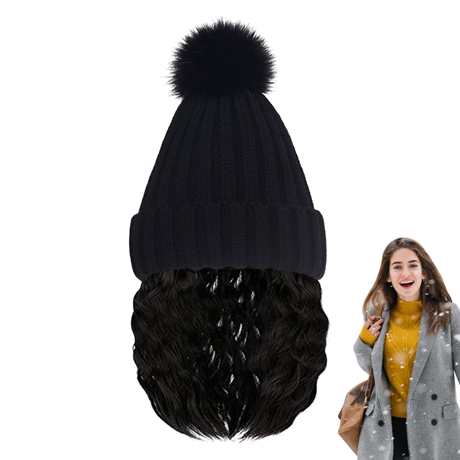 Berretto con capelli legati per donne, cappello lavorato a maglia con parrucca integrata, morbidezza traspirante senza bordi, accessorio invernale per il tempo libero e il viaggio quotidiano