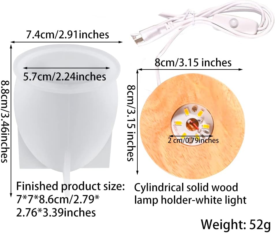 Zayookey 3D Egg Light Mold for Epoxy Resin Dragon Egg Silicone Mold Ball Lamp Casting Mould with Wood Base DIY Clay Craft Candle Making Home Decoration