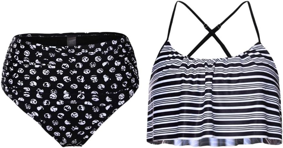 Women Vintage High Waist Set Push up Swimsuit Bathing Suit Stripe S