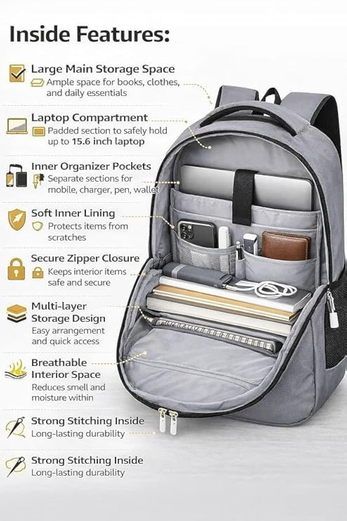 School College Water-Resistant Laptop Travel Backpack