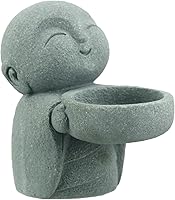 Landical Jizo Monk Sandstone Statue - Zen Praying Buddha Figurine for Feng Shui Good Luck, Home Office Car Decor & Candle Holder