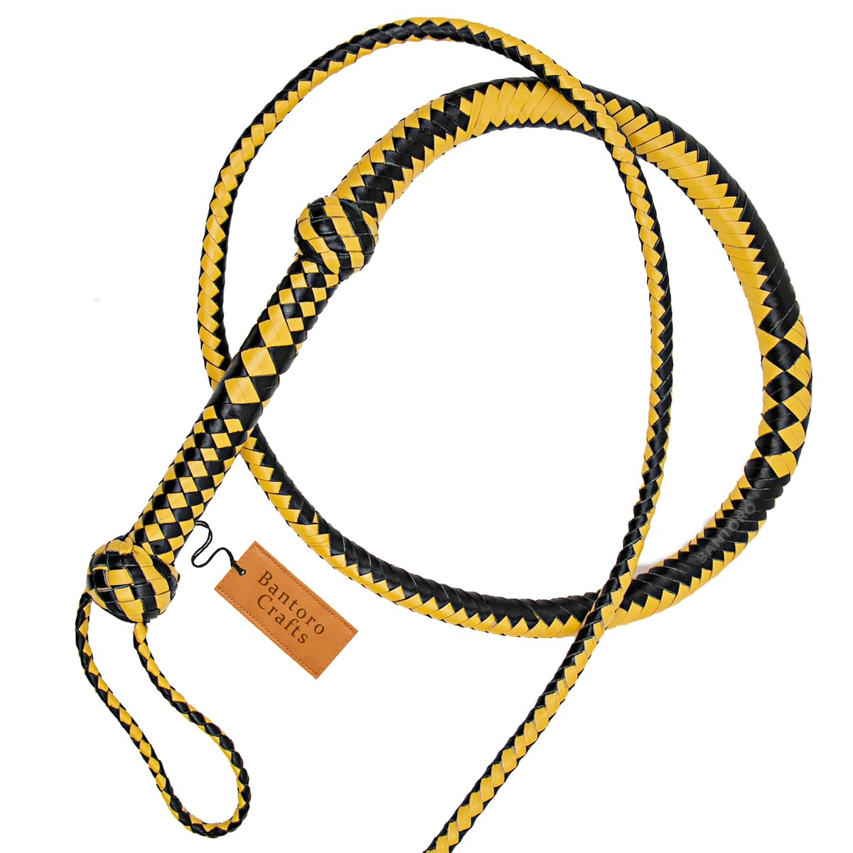 Nero e Giallo Frusta in Vera Pelle Lunghezza 8 Piedi (2,4 Metri) 12 trecce Fili Pelle Intrecciata Frusta Forte e schioccante Raccolto di Equitazione