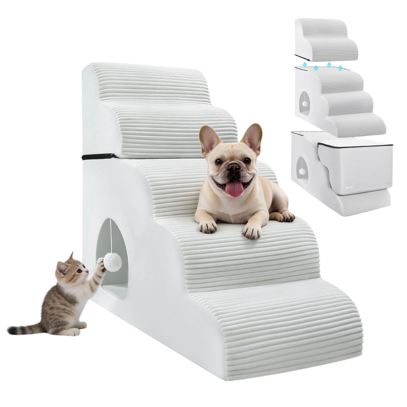 Photo 1 of Dog Stairs for High Beds Up to 30" H with Tunnel,Extra Height 27.5" 5-Step Pet Steps for Small Dogs and Cats, Non-Slip Sturdy Dog Ramp with Anti-Tip Safety Strap and Removable Cover