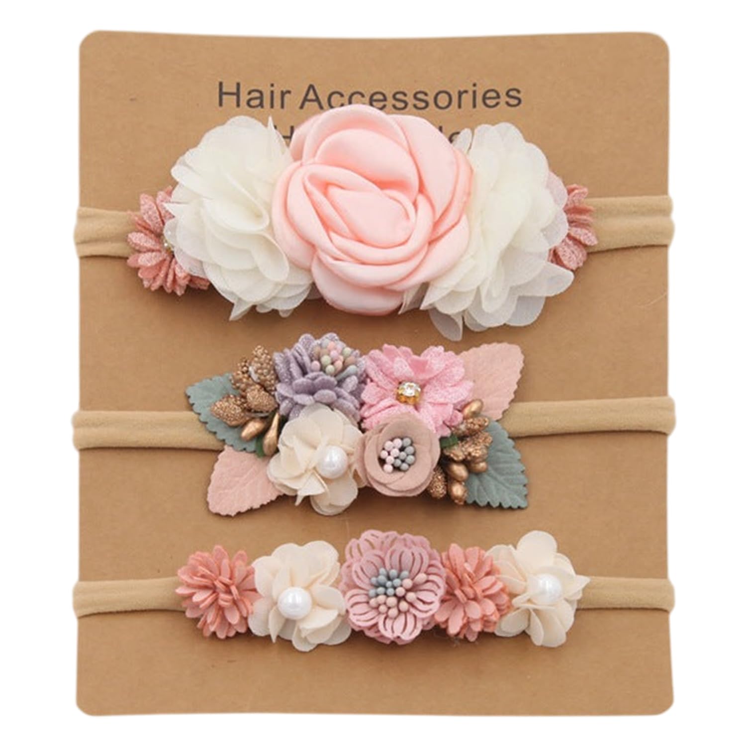 SYGA 3 Pcs Baby Headband, Flower Stretchable, Nylon HairBand for Newborn Infant Toddlers Kids 0-3 Year-Design-4-picture-16