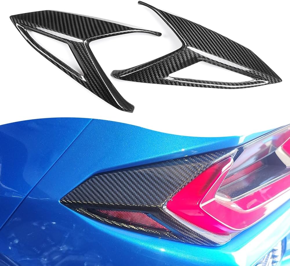 Jogon Dry Carbon Fiber Tail Light Lamp Trim Cover for Corvette C8 Z06 Z51 ZR1 Convertible Coupe 2020 2021 2022 2023 2024 2025, Rear Light Guards Protector (Glossy CF)