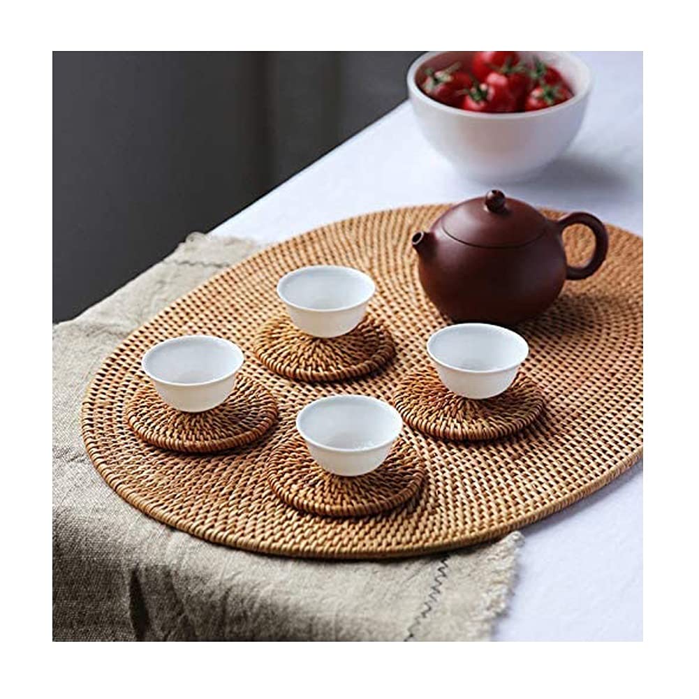 Juego de Salvamanteles Manteles Individuales Oval Tejidos de Rota, Manteles Trenzados Naturales, Manteles Individuales de Mimbre de Ratán para Mesa de Comedor Café (Size : 6 Pack)