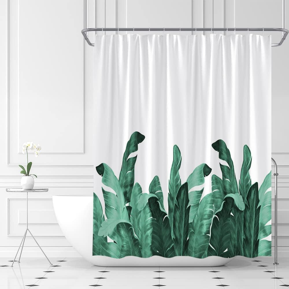 Tropical Leaves Shower Curtain Palm Leaf Botanical Plant Modern Summer Simple Fabric Home Bathroom Decor Set with Hook（70" Wx74.8 H）