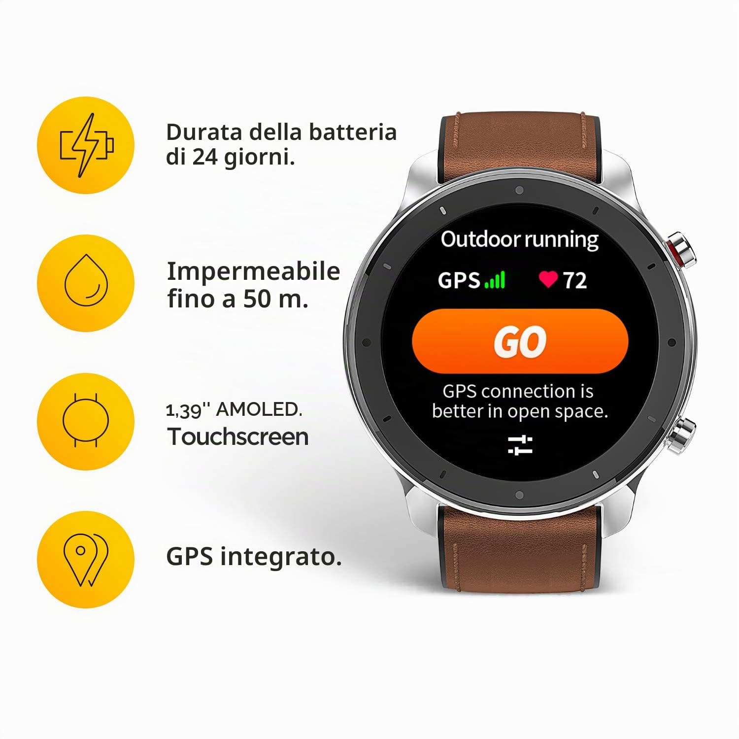 Amazfit Smartwatch GTR 47mm Orologio Intelligente Fitness Tracker 1,39 Pollici Touch Control Display a Ccolori Impermeabile 5 ATM Cronometro con GPS, Contapassi, 12 Modalità Sport per Donna Uomo