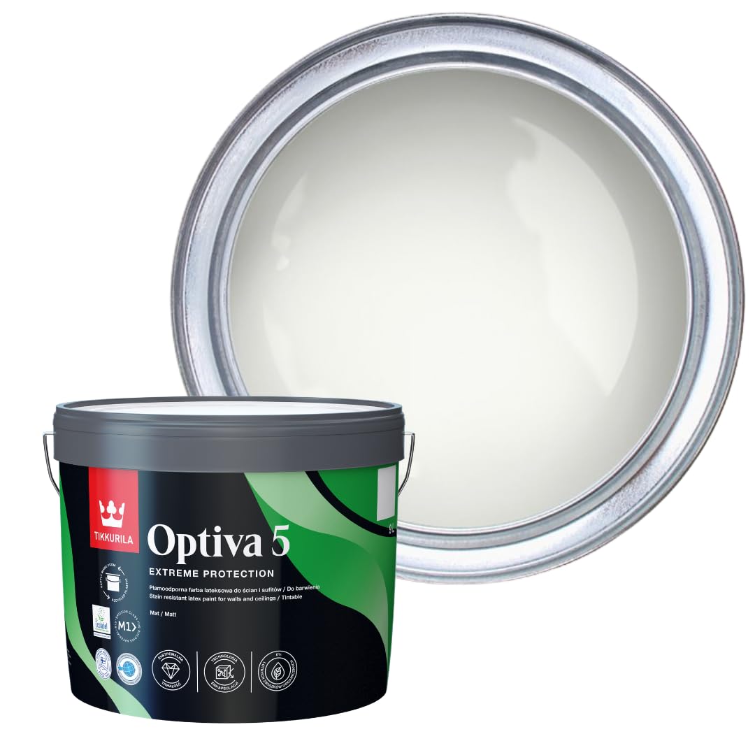 TIKKURILA Optiva 5 Matt Emulsion Paint – Durable, Scrubbable & Easy-Clean for Walls and Ceilings | Zero VOC - 10L Paper F497