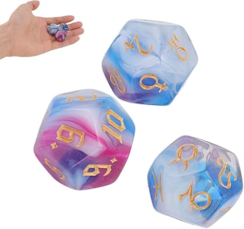 Miniatura 4 de Yhedral - Juego de dados (3 piezas) para DND, juego de dados astrológicos de 12 lados con purpurina, fácil de leer para juegos de mesa (azul)