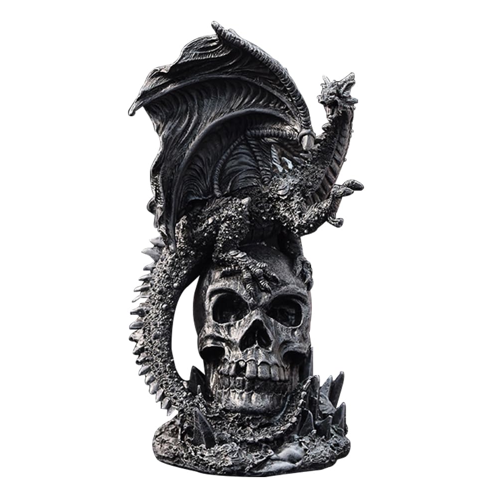 ANQIADragon Protector Figurine On Skull Dragon Statue Collectible Figurine Home Décor Patio Table Deck Balcony Decorations Black