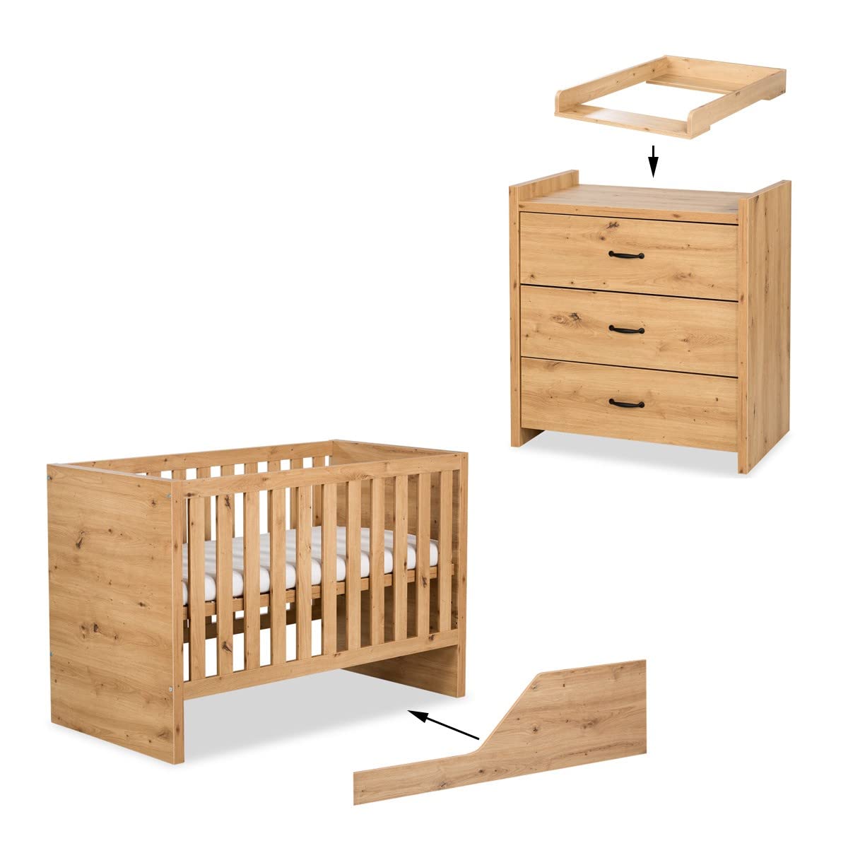 Mon Mobilier Design Amelia Ensemble bébé Commode à Langer et lit évolutif 120X60 Chêne