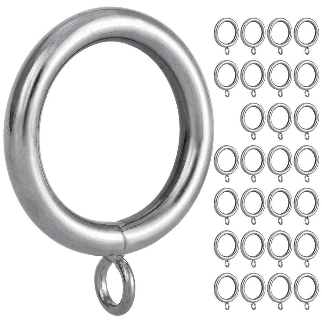 Curtain Ring Metal 28-Pcs 1 1/4- Inch Inner Diameter with Eyelets Fit Up to 1 Inch Rod Large Wire Diameter (Satin Nickel-28Pcs)