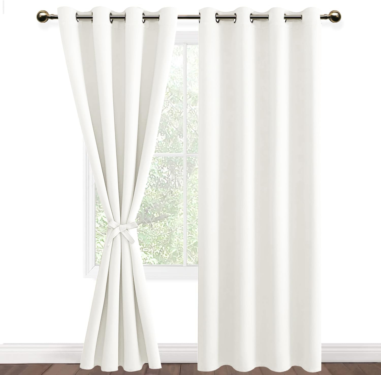 DWCN Room Darkening White Curtains 84 Drop with Tiebacks for Bedroom Thermal Insulated Solid Eyelet Curtains for Living Room,2 Panels,52" Wide x 84" Drop