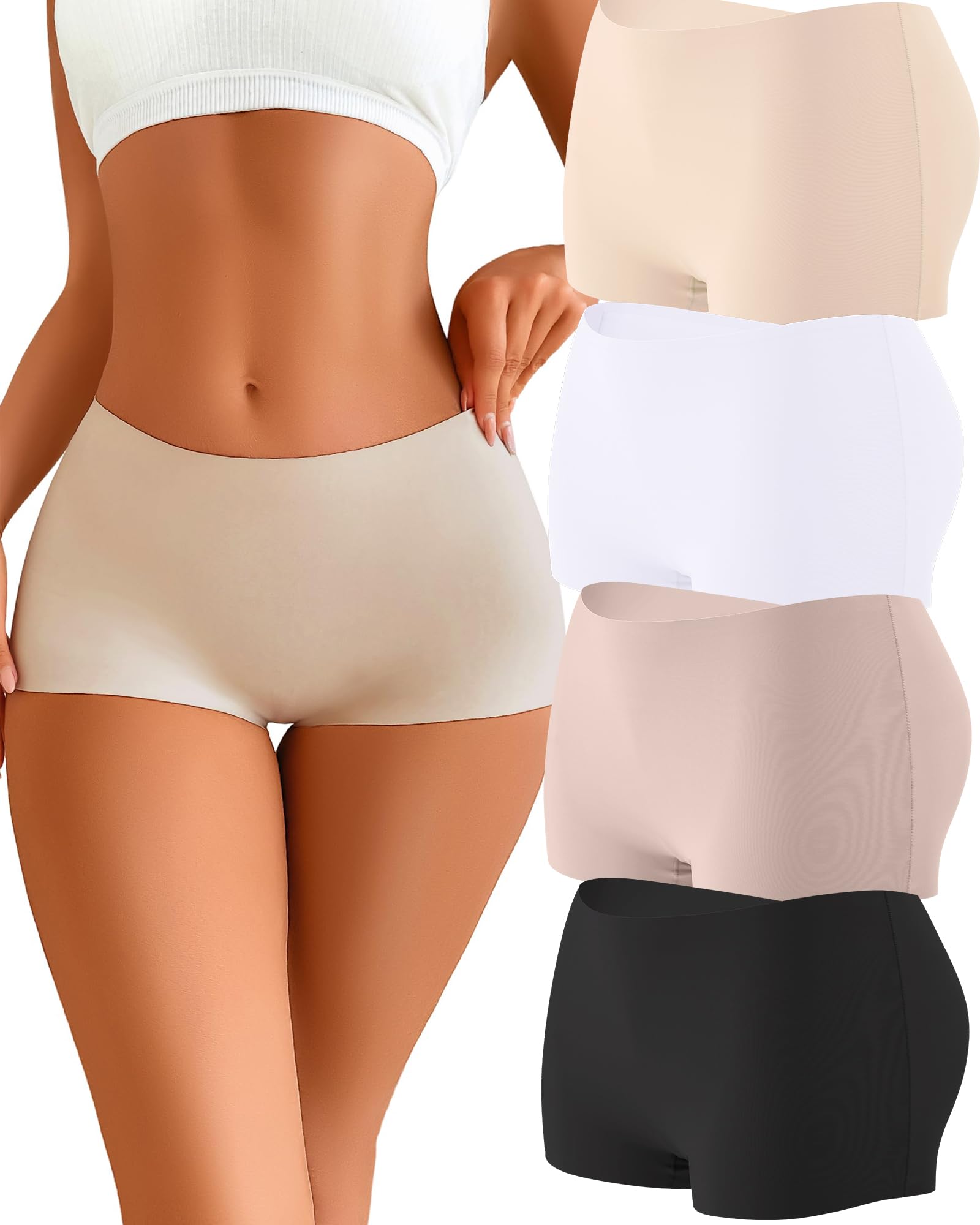 READY TO LOVE Boxershorts Damen Seamless Slips Damen Unterhosen Nahtlos Weich Pantys Atmungsaktiv Unterwäsche Frauen Hipster Under Dress Boyshorts Mehrpack 4er Pack
