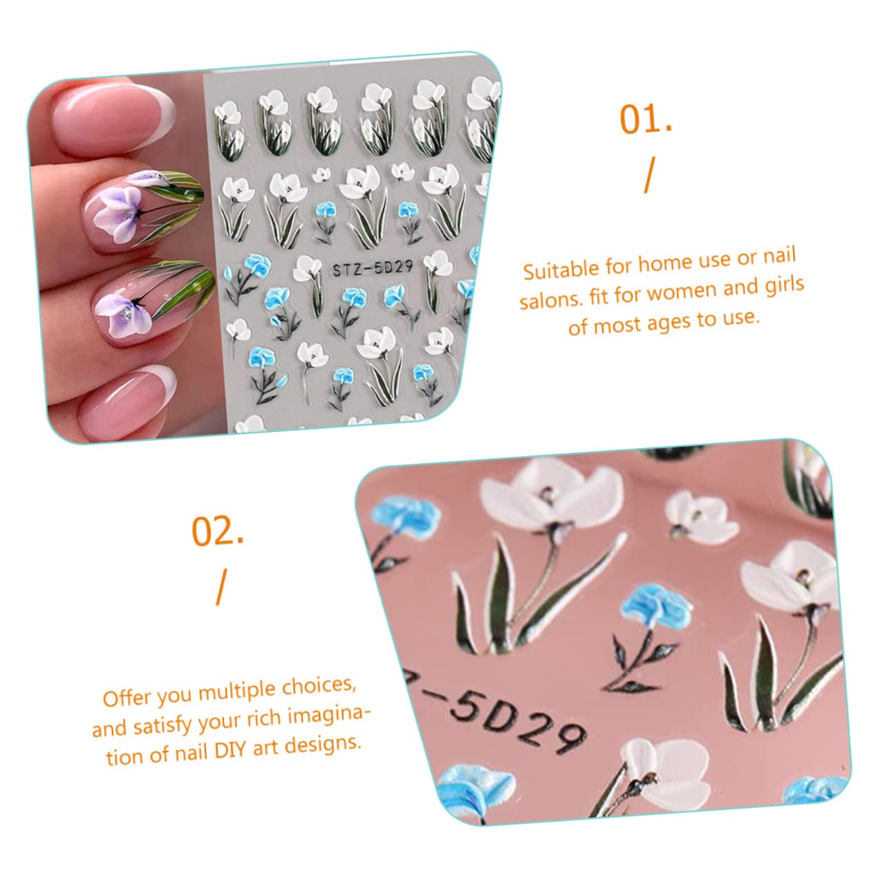 Beavorty 24hojas Pegatinas De Uñas Diseño Floral Decoración Para De Uñas Autoadhesivas y Fáciles De Aplicar Para Mujeres y