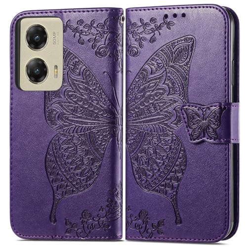 Designed for Moto G Stylus 5G 2024 Case Wallet,Women Flip Folio Cover with Card Holders Butterfly Embossed PU Leather Stand Wrist Strap Phone Case for Motorola Moto G Stylus 5G 2024 (Purple)