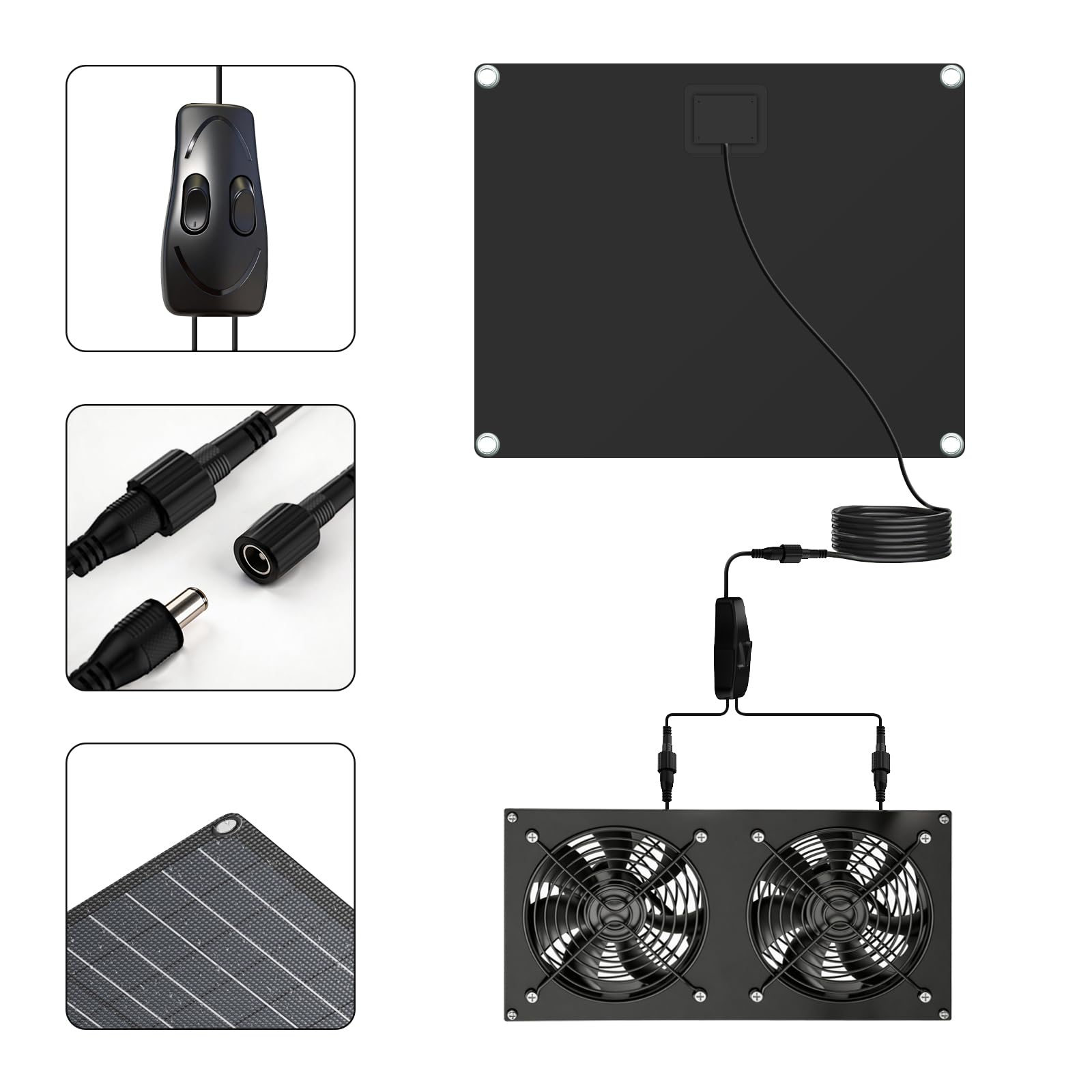 Ventilador de panel solar de 12 W, ventilador solar para gallineros pequeños, invernaderos, cobertizos, casas de mascotas, escape