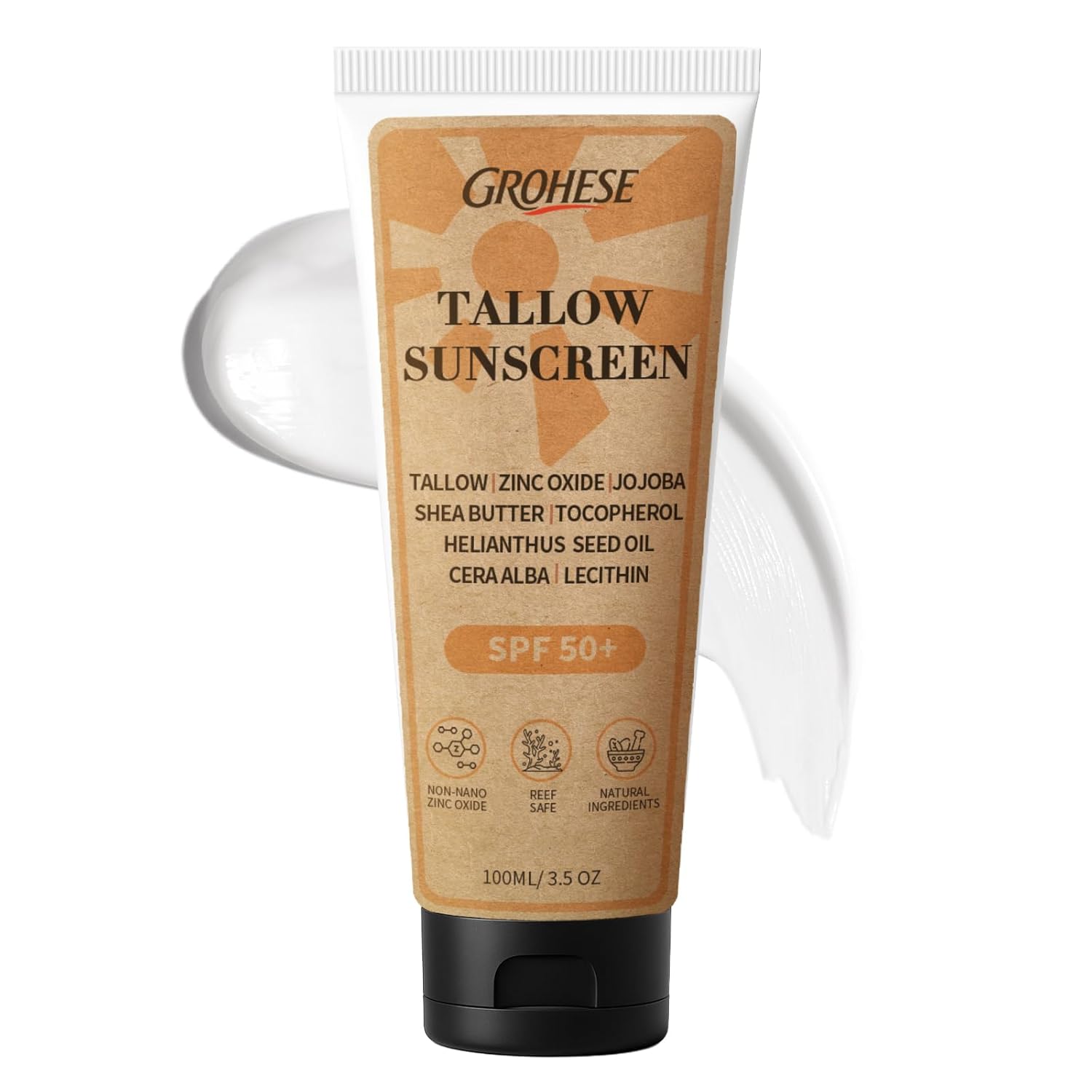 Confidita Beef Tallow Sunscreen SPF 50 for Face & Body – Natural Mineral Sunscreen with Non Nano Zinc Oxide, Reef Safe, Non-Greasy Formula, Non Toxic & Moisturizing Sunblock, 3.5oz