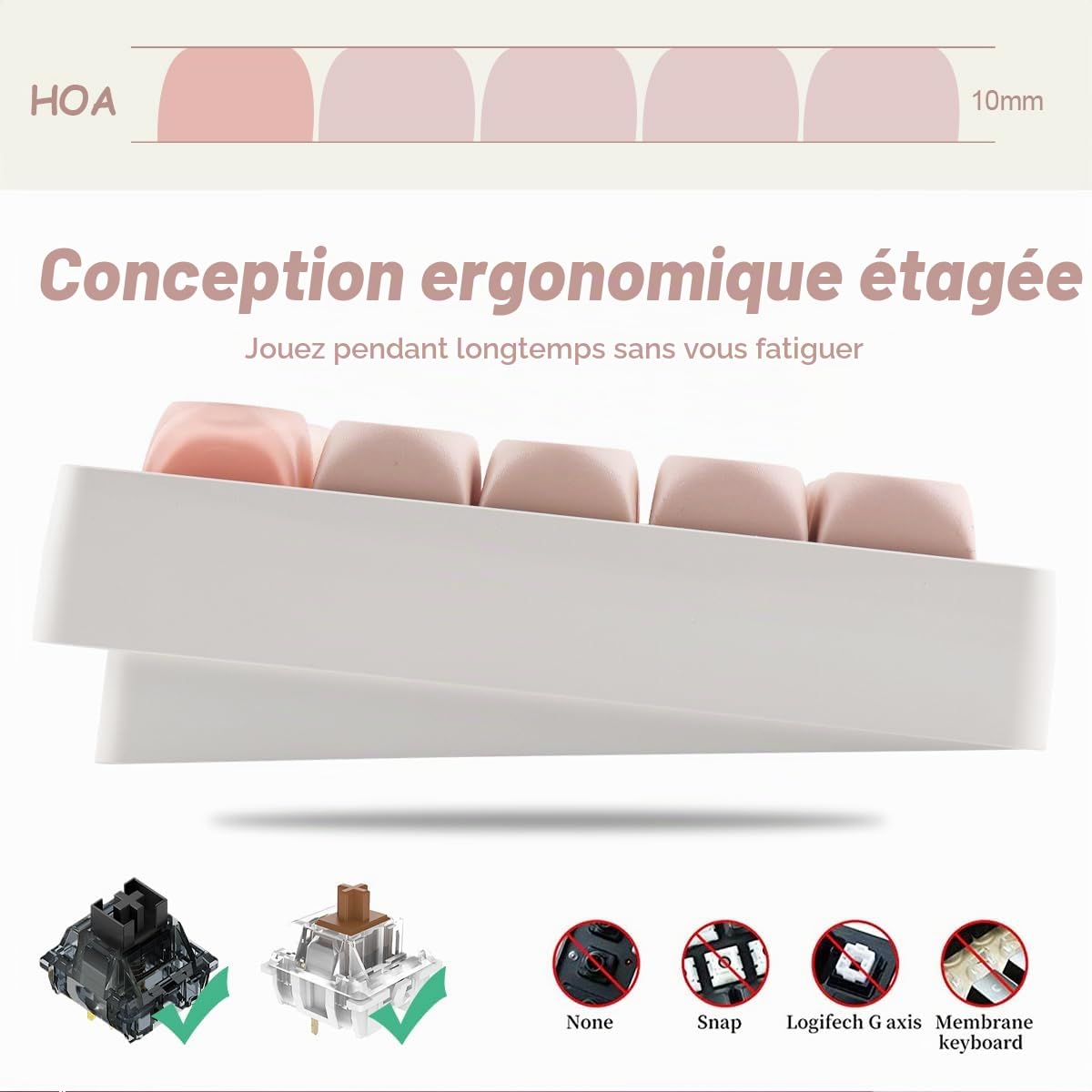 Crystal Jelly PBT Keycaps - 132 touches HOA Profile Translucide Double Shot Pink Foundation Keycaps pour claviers mécaniques Cherry MX Switch