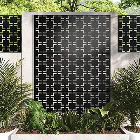 Elevens Metal Privacy Screen Outdoor Decor Privacy Screens and Panels Freestanding,Decorative Privacy Fence Screen Outdoor Divider for Deck Garden Backyard(Black-Quadra) Cover