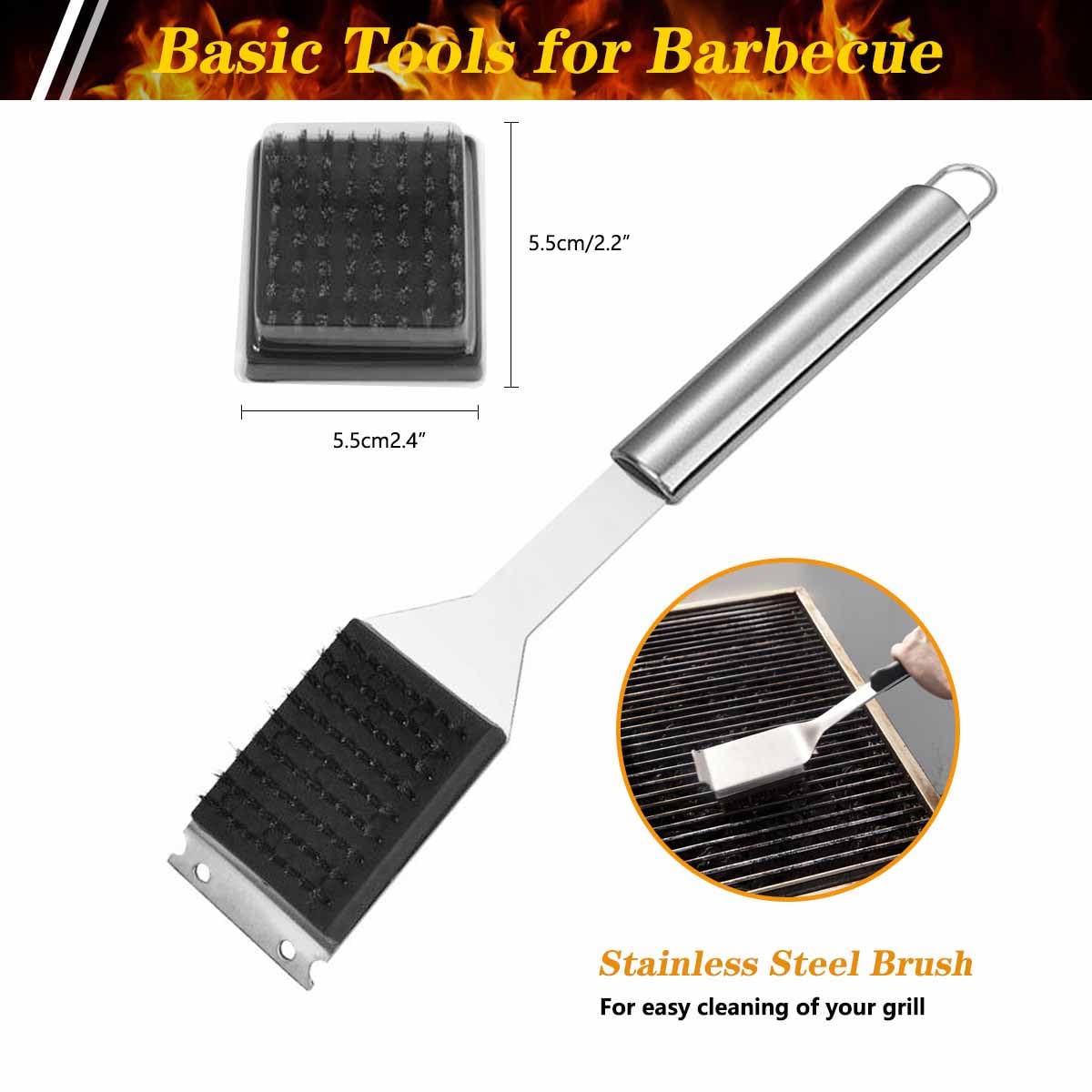 Set De 3 Ustensiles Barbecue En Inox - Pince, Spatule, Fourchette - Longueur ~35 Cm - Idéal Camping, Jardin, Pique-nique