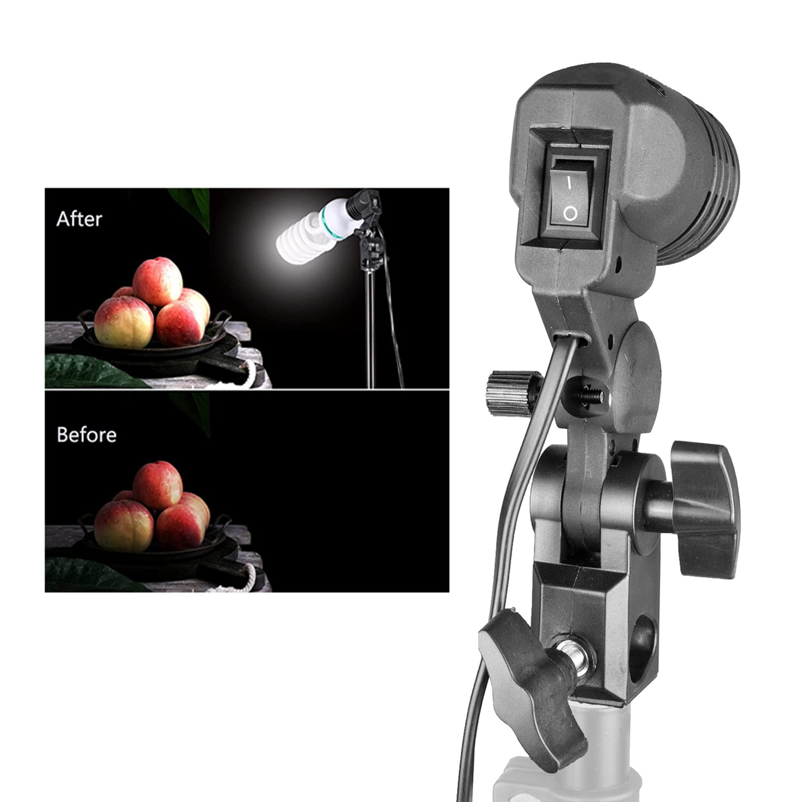 OLLUMA Studio Fotografico E27 Professional Singolo Portalampada, Girevole Lampadina con Staffa Ombrello, Staffa Girevole con Presa per Riprese Video Lampade Luce Monolight E27 2 Confezioni