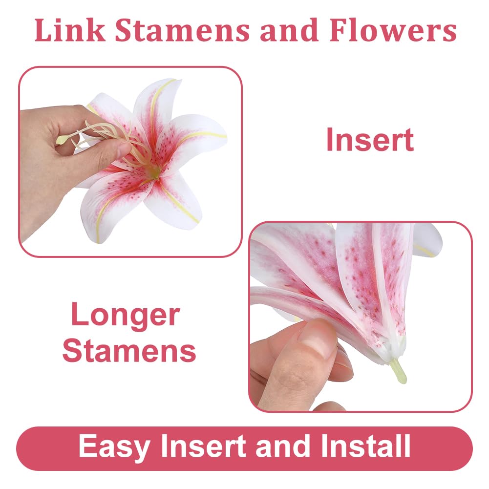 30 Set Künstliche Rosa Lilien, Künstliche Lilienblütenköpfe Aus PVC Mit Realistischen Lilienblättern Abnehmbaren Staubgefäßen Für Brautsträuße Wohnkultur Bastelarbeiten Blumenarrangements