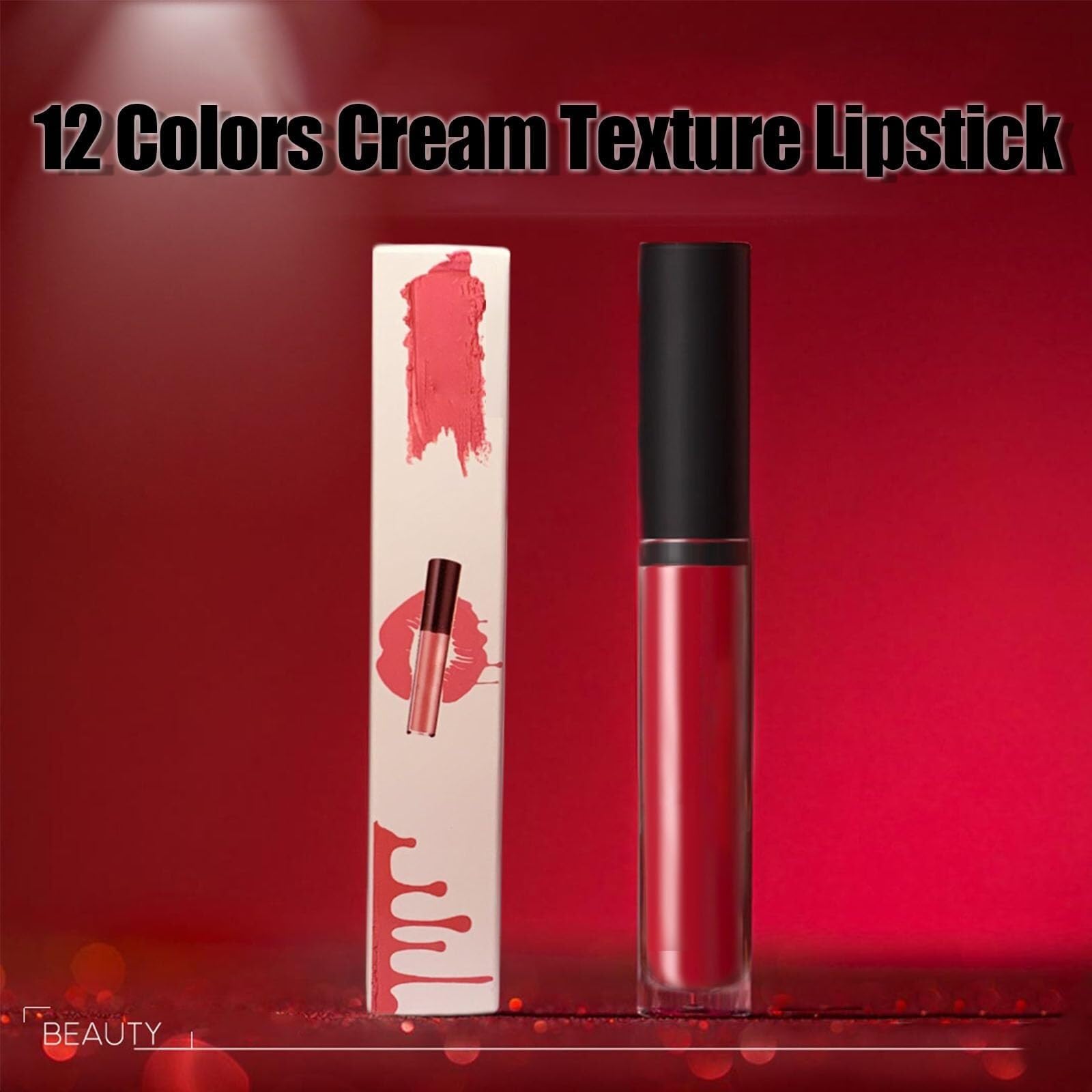 Lápiz labial de crema de 12 colores, lápiz labial de crema de 12 colores, taza sin lápiz labial, impermeable, sin relleno, impermeable e hidratante de larga duración Velvet lápiz labial rojo(12PCS)