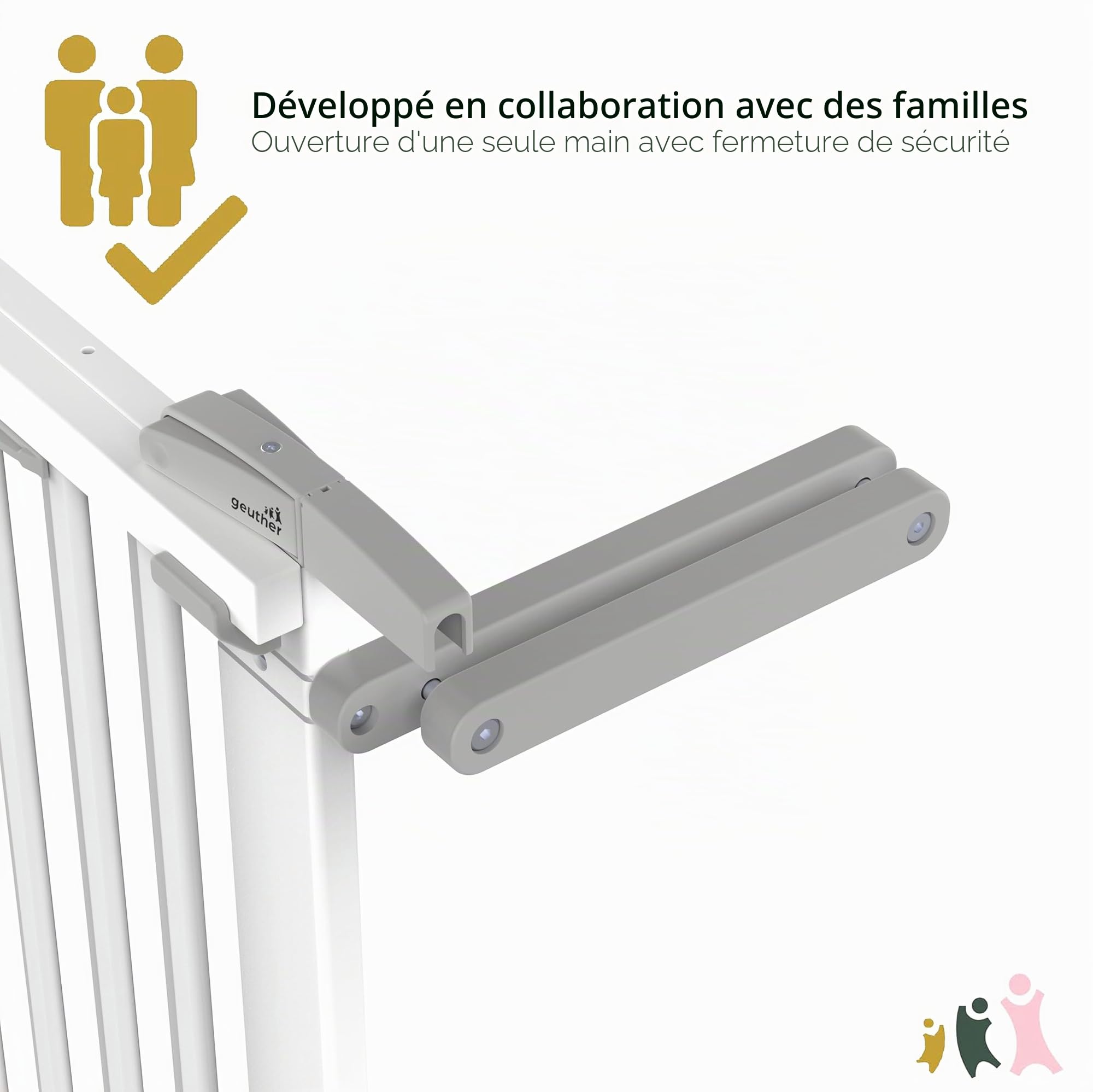 Geuther 2733 Barrière de sécurité pivotante Dimensions: 67 cm - 95 cm barrière de sécurité barrière de Porte à Fixer & à percer barrière bébé Extra Haute réglable en continu Blanc