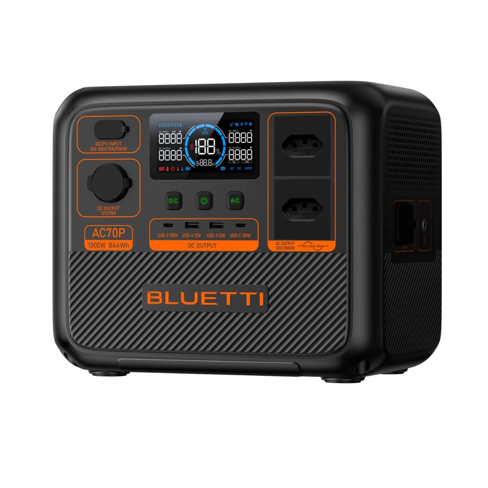 BLUETTI AC70P Estação de Energia Portátil | 1000 W 864 Wh (220V)