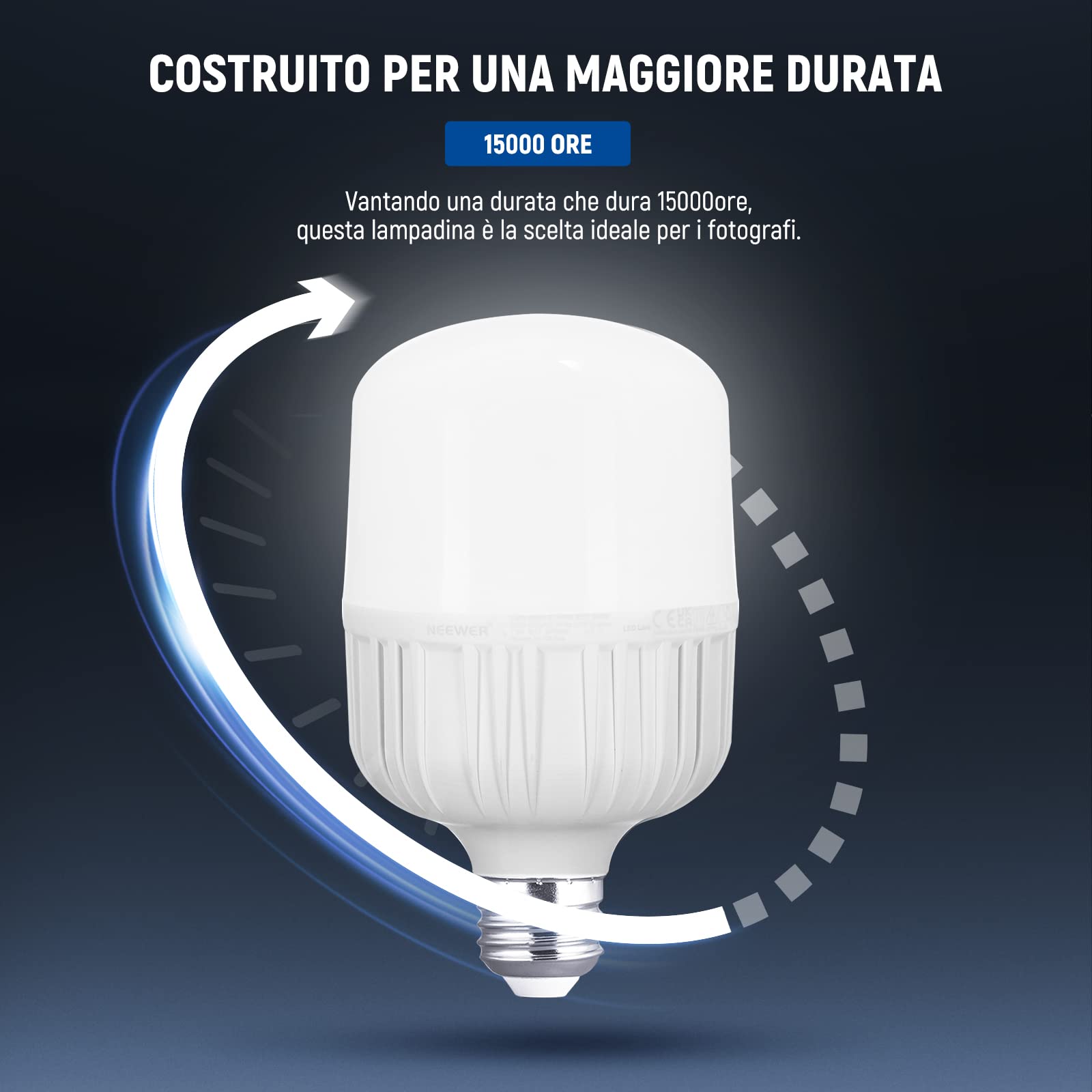 Neewer Lampadine LED E27 da 35W, 2 Confezioni, 3450 Lumen/5700K/CRI 93+/Durata 15000h, Illuminazione Video Fotografia Luminosa, Silenziosa/Senza Sfarfallio/Non Dimmerabile, Equivalente Lampadina 350W