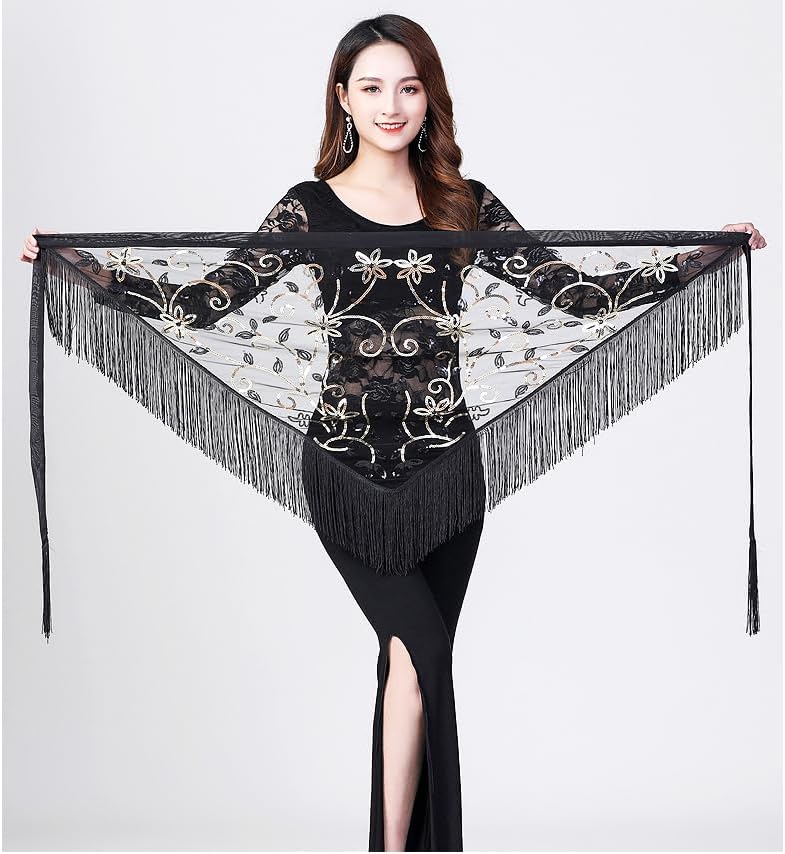 Women Belly Dance Hip Scarf Triangle Dance Belt Skirt with Fringe - Image 2